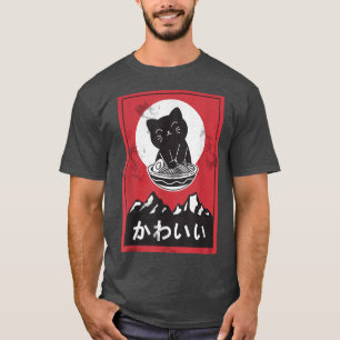 Black Cat Love Ramen Kawaii Anime Japanese Red Sun T-Shirt