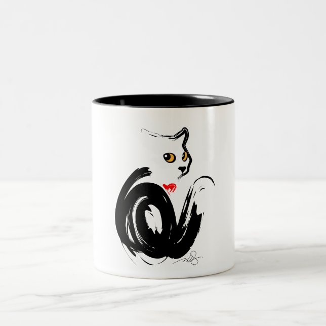 Black Cat Love Two-Tone Coffee Mug (Center)
