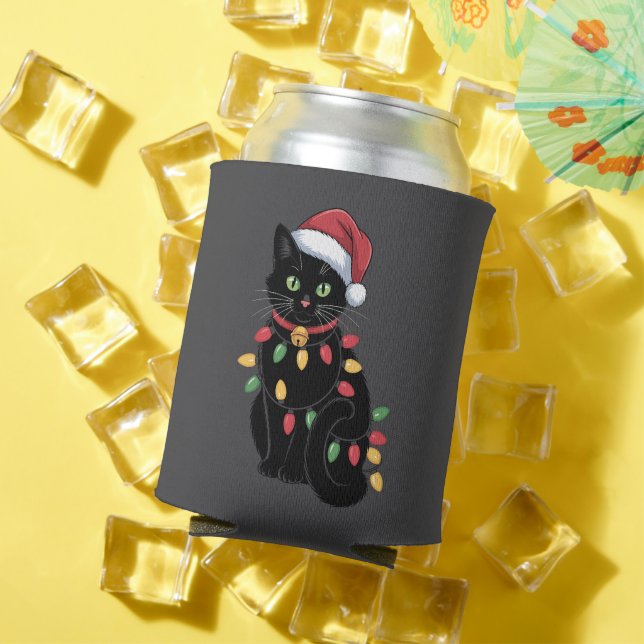 Black Cat Lover Christmas Kitten Gift Cat Mum Xmas Can Cooler (In Situ Summer)