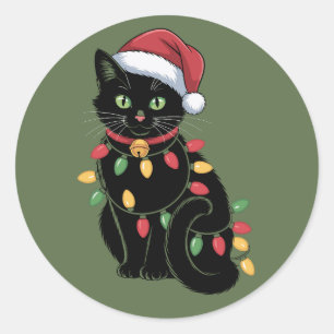 Black Cat Lover Christmas Kitten Gift Cat Mum Xmas Classic Round Sticker