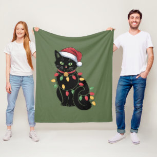 Black Cat Lover Christmas Kitten Gift Cat Mum Xmas Fleece Blanket