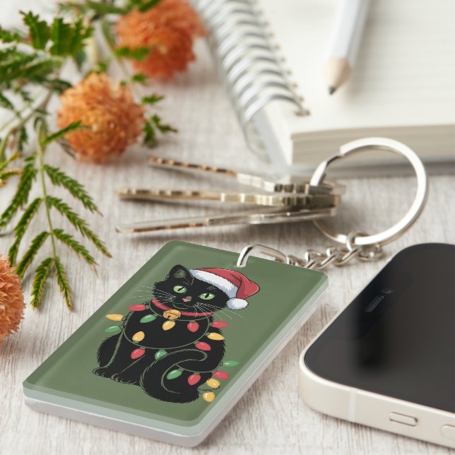 Black Cat Lover Christmas Kitten Gift Cat Mum Xmas Key Ring (Front Right)