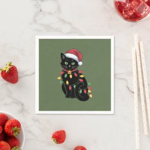 Black Cat Lover Christmas Kitten Gift Cat Mum Xmas Napkin