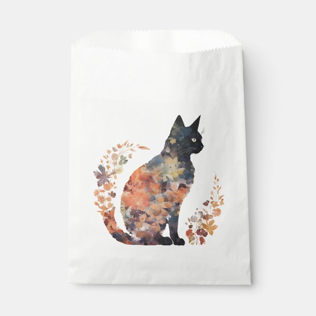 Black Cat Lover Costume Floral Flower Scary Hallow Favour Bags (Front)