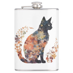 Black Cat Lover Costume Floral Flower Scary Hallow Hip Flask