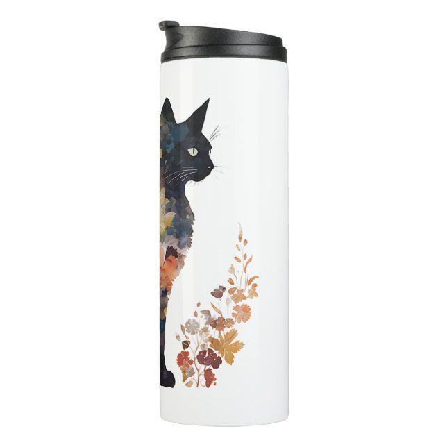 Black Cat Lover Costume Floral Flower Scary Hallow Thermal Tumbler (Rotated Right)