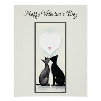 Black Cat Lover Heart Valentine's Day No2 Poster