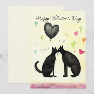 Black Cat Lover Heart Valentine's Day No3 Thank You Card