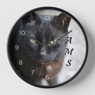 Black Cat Lover Image Initials Clock