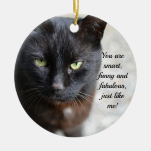 Black Cat Lover Image with Motivational Quote Ceramic Tree Decoration