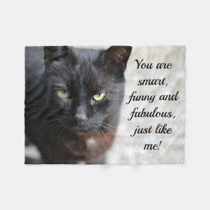 Black Cat Lover Image with Motivational Quote Fleece Blanket