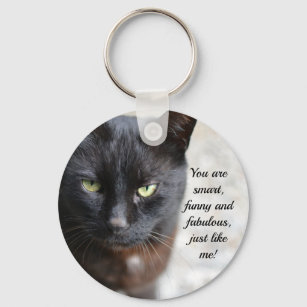 Black Cat Lover Image with Motivational Quote Key Ring