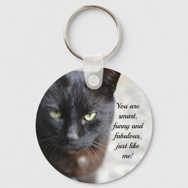 Black Cat Lover Image with Motivational Quote Key Ring (Front)