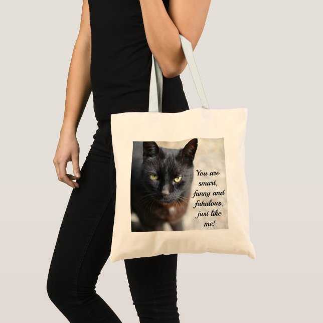 Black Cat Lover Image with Motivational Quote Tote Bag (Front (Product))