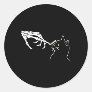 Black Cat Lover Skeleton Hand Boop Funny Halloween Classic Round Sticker