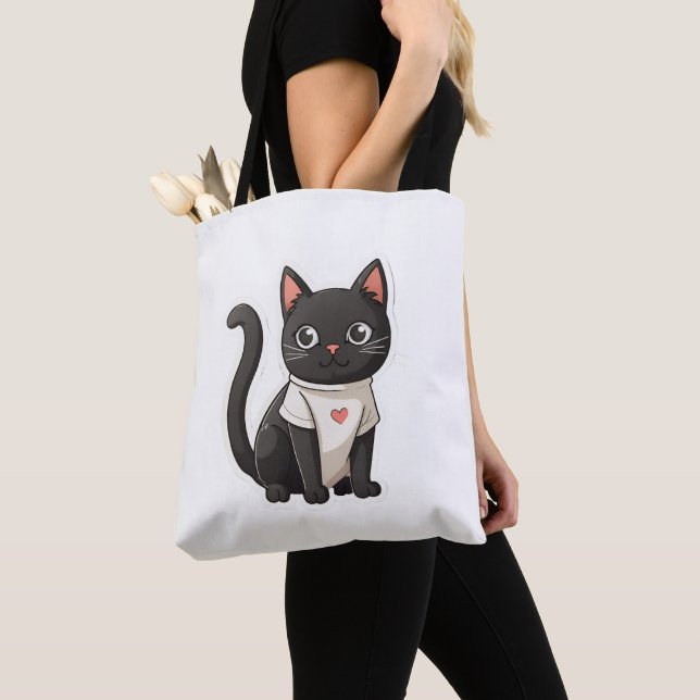 Black Cat Lover with Yellow Eyes Funny Cat Tote Bag (Close Up)