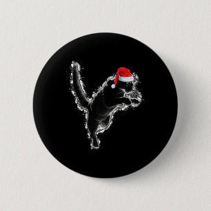 Black Cat Lover Xmas Holiday Santa Hat Black Cat C 6 Cm Round Badge