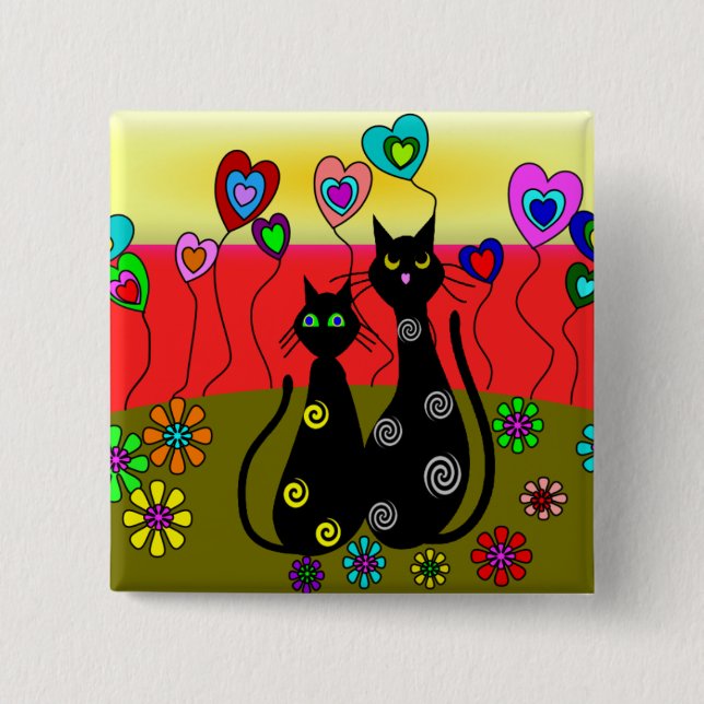 Black Cat Lovers Art Gifts 15 Cm Square Badge (Front)