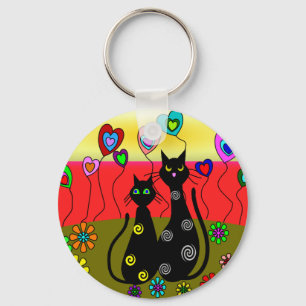 Black Cat Lovers Art Gifts Key Ring