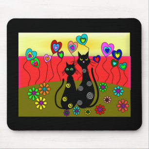 Black Cat Lovers Art Gifts Mouse Mat