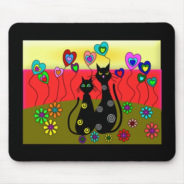 Black Cat Lovers Art Gifts Mouse Mat (Front)