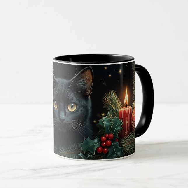 Black Cat Lovers Christmas Mug for Family & Friend (Front Right)