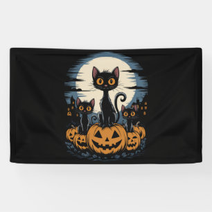 Black Cat Lovers Halloween Starry Night Van Gogh Banner