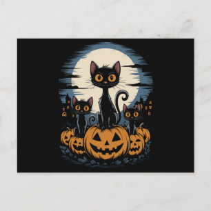 Black Cat Lovers Halloween Starry Night Van Gogh Postcard