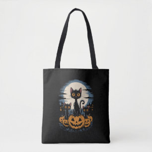 Black Cat Lovers Halloween Starry Night Van Gogh Tote Bag