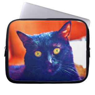 Black Cat Lucky Feline Cat Art Laptop Sleeve