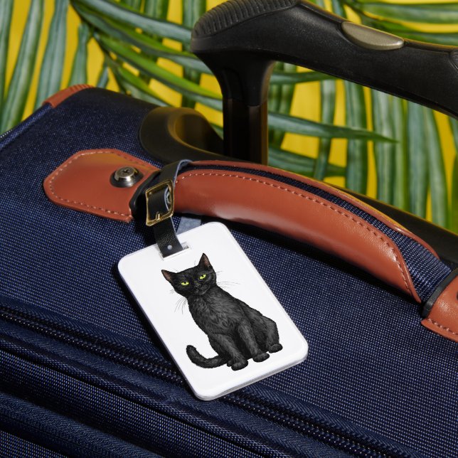 Black cat luggage tag (Front Insitu 1)