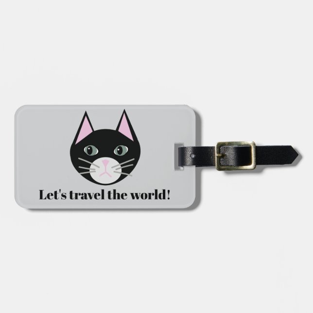 Black cat luggage tag (Front Horizontal)