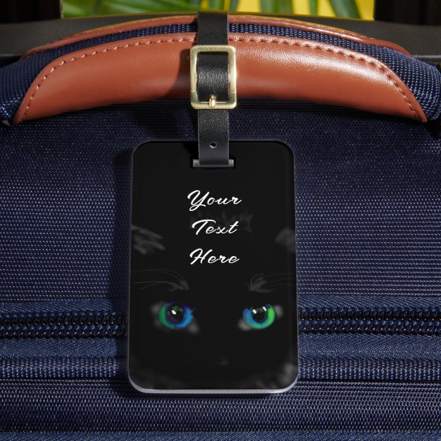 Black Cat Luggage Tag - Custom Text Name (Front Insitu 2)
