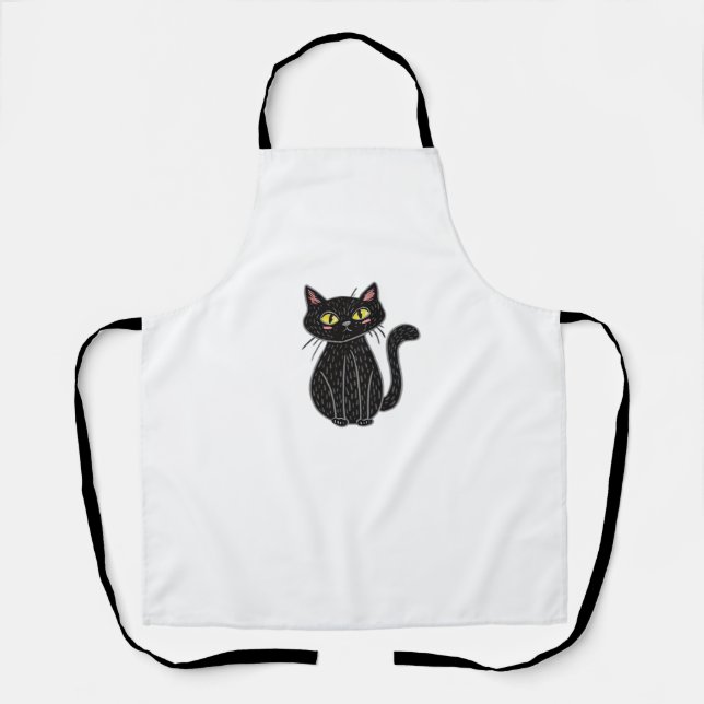 Black Cat Magic – Cute & Spooky Halloween Cat Art  Apron (Front)