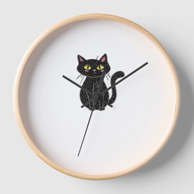Black Cat Magic – Cute & Spooky Halloween Cat Art  Clock (Front)