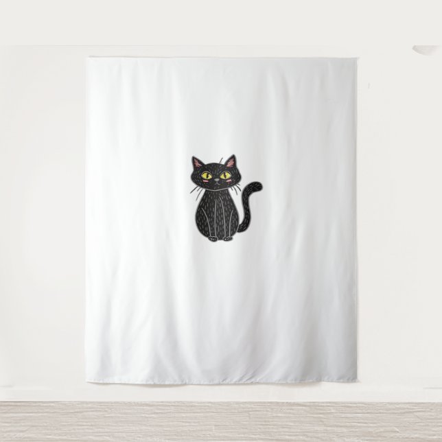 Black Cat Magic – Cute & Spooky Halloween Cat Art  Tapestry (Front)