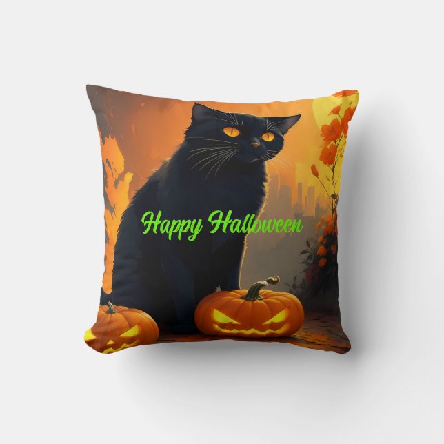 BLACK Cat Magick Halloween Cat Cushion (Front)
