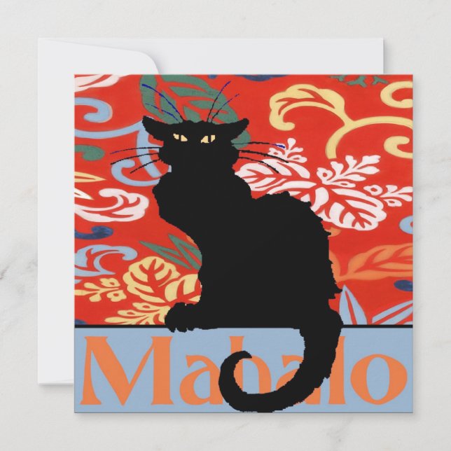 Black Cat, Mahalo, Thanks, Hawaiian Thank You Card (Front)