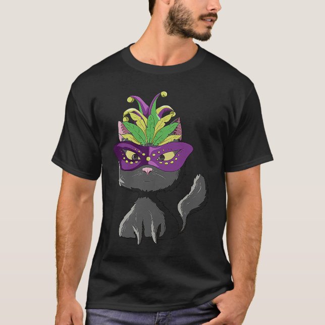Black Cat Mardi Gras T-Shirt (Front)