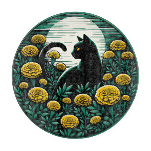 Black Cat marigold Art Black Cats Artwork          Cutting Board