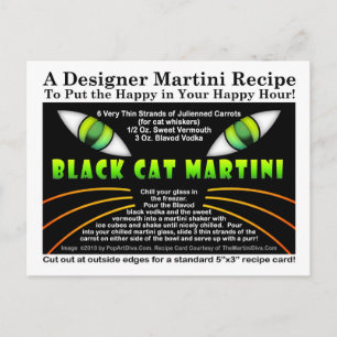 Black Cat Martini Recipe Postcard for Halloween