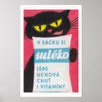 Black Cat Matchbox Art Print, Czechoslovakian