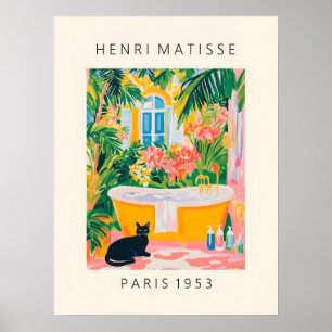 Black Cat Matisse Style Funky Bathroom Poster