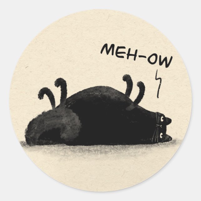 Black Cat Meh-ow Classic Round Sticker (Front)