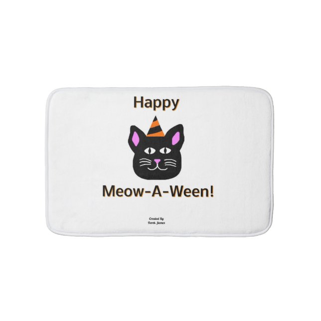 Black Cat Meow-A-Ween Bath Mat (Front)