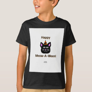Black Cat Meow-A-Ween Boys Black Basic T Shirt