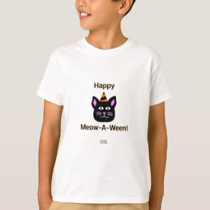Black Cat Meow-A-Ween Boys White Basic T Shirt
