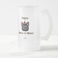 Black Cat Meow-A-Ween Large Frosted Glass Mug