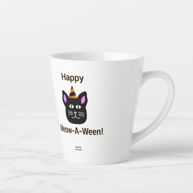Black Cat Meow-A-Ween Small Latte Mug (Right)