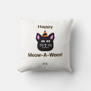 Black Cat Meow-A-Ween Square Throw Pillow